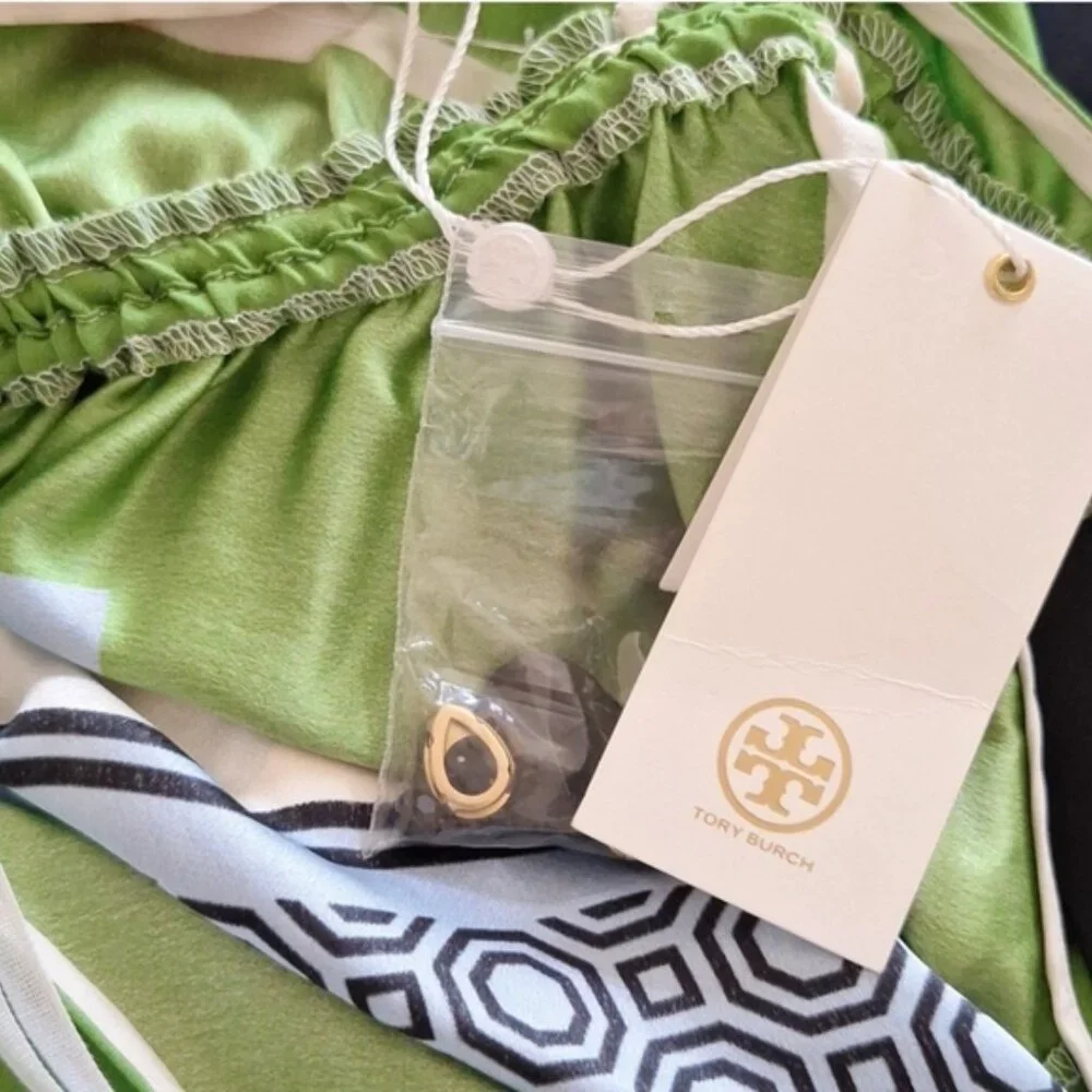 Tory Burch Womens White green One Shoulder Sloane Silk Dress NWT Sz 2 - Picture 10 of 12